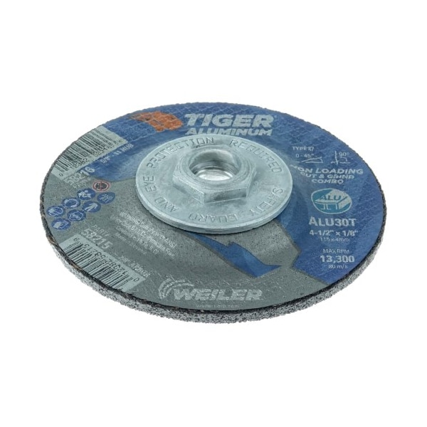 Rueda combinada de corte y desbaste tipo 27 ALUMINIO TIGER ALU30T 4-1/2 x 1/8 - 5/8-11 - 58216