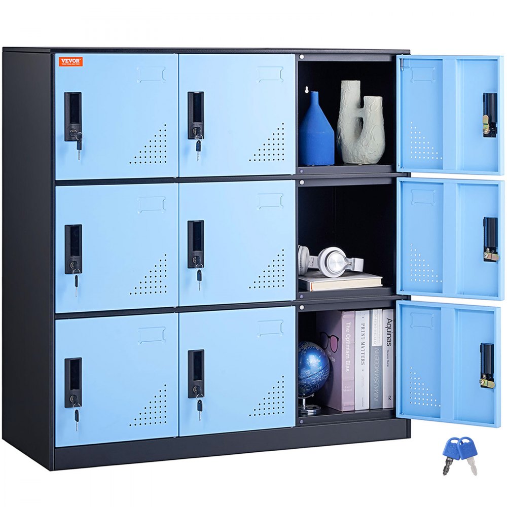 VEVOR Metal Locker for Employees, 9 Doors Storage Cabinet with Card Slot, Employee Lockers with Keys, 66lbs Loading Capacity office Storage Lockers for Home, School, Office, Gym, Black - JCJHSLMY331807L53V0