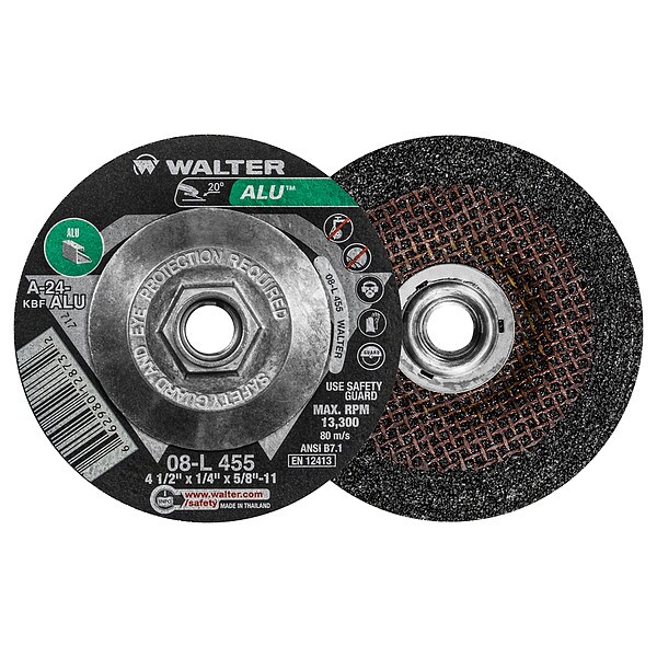 Walter Surface Technologies Rueda de esmerilado de centro deprimido, Tipo 27, 0.25 pulgadas de espesor, Óxido de aluminio - 08L455