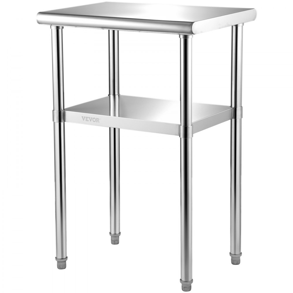 VEVOR Stainless Steel Prep Table, 24 x 18 x 36 Inch, 600lbs Load Capacity Heavy Duty Metal Worktable with Adjustable Undershelf & Feet, Commercial Workstation for Kitchen Restaurant Garage Backyard - J24X18X36INCHUFT3V0