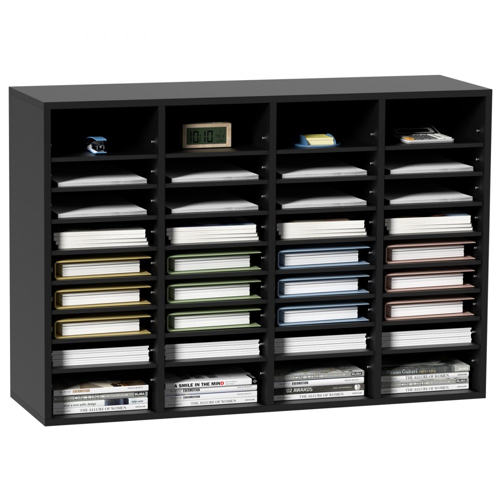 VEVOR Wood Literature Organizer, 36 Compartments, File Sorter with Removable Shelves, Mailboxes Slot for Office Home Classroom Mailrooms Organization, EPA Certified, Black - MZWJZLFPJBH363KG5V0