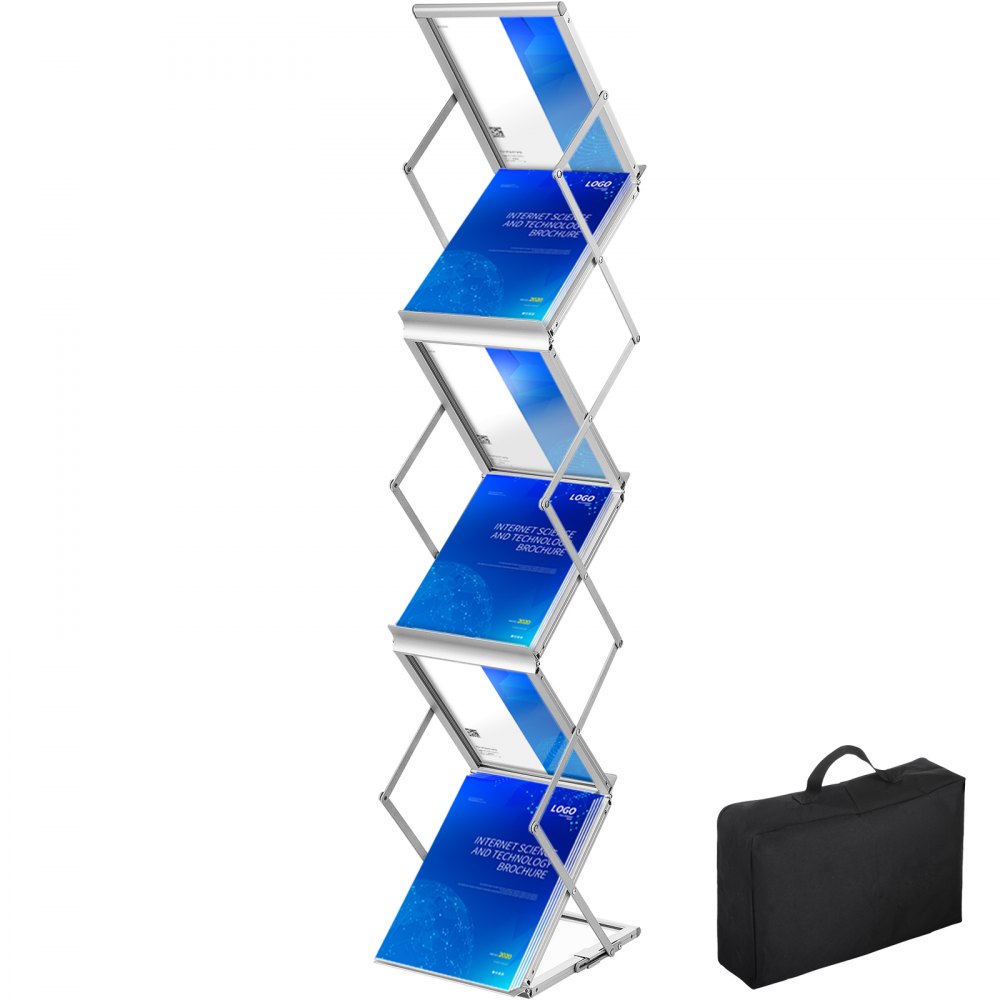 VEVOR Literature Rack, 6 Pockets, Pop up Aluminum Magazine Rack, Lightweight Catalog Holder Stand w/Carrying Bag for Living Room, Hotel, Trade Show, Exhibition, Office - LHJJCZDSSM6A4NJPRV0