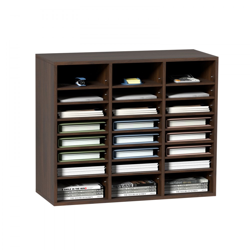 VEVOR Literature Organizers, 24 Compartments Office Mailbox with Adjustable Shelves, Wood Literature Sorter 29x12x24.4 inches for Office, Home, Classroom, Mailrooms Organization, EPA Certified, Brown - MZWJZLFPJBH24D1RVV0