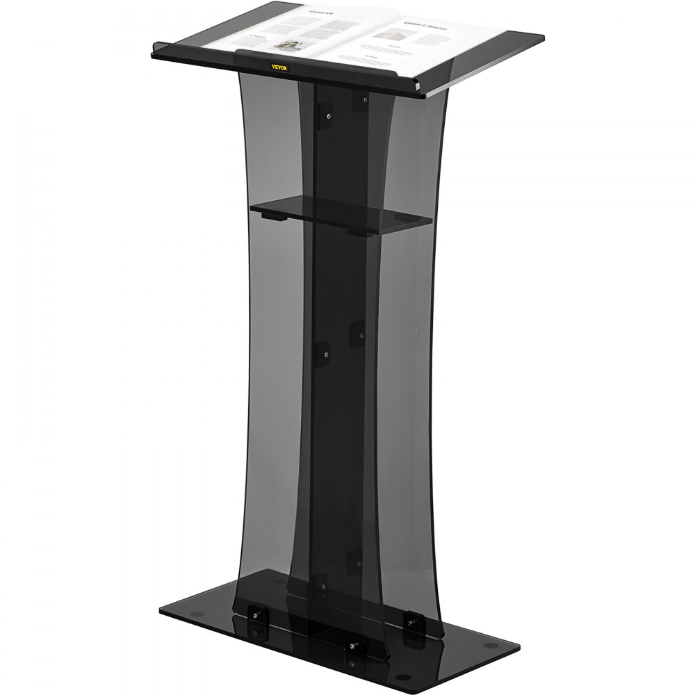 VEVOR Acrylic Pulpit, 47" Tall, Clear Podium Stand w/Wide Reading Surface & Storage Shelf, Floor-Standing Plexiglass Lectern for Church Office School, Black - BDDWCFTPW9D52BCBOV0