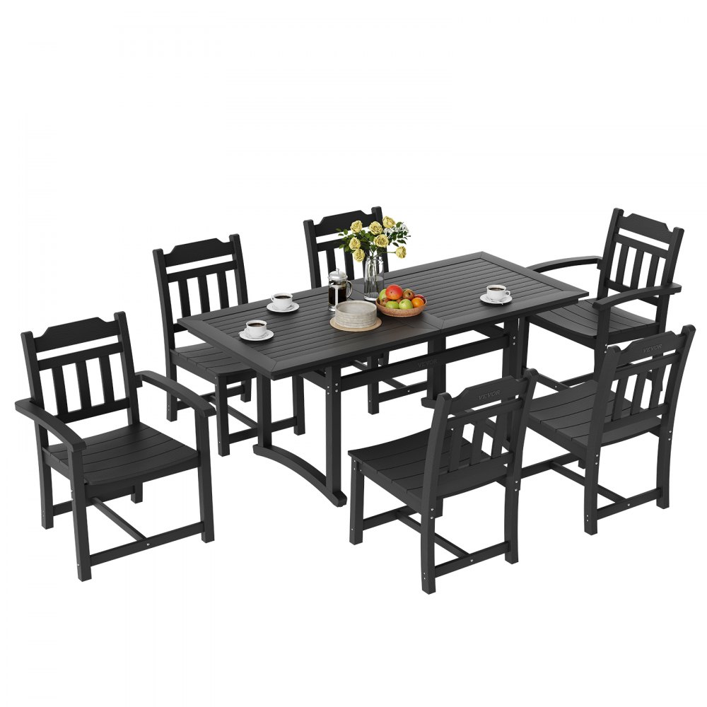 VEVOR 7 Pieces Patio Dining Set, Outdoor Rectangle Furniture Table and Chairs Set, All Weather Garden Furniture Table Sets, HIPS Patio Conversation Set, For Lawn, Deck, Backyard, Poolside, Black - LTCZYHSSL6SMJ7ZWOV0