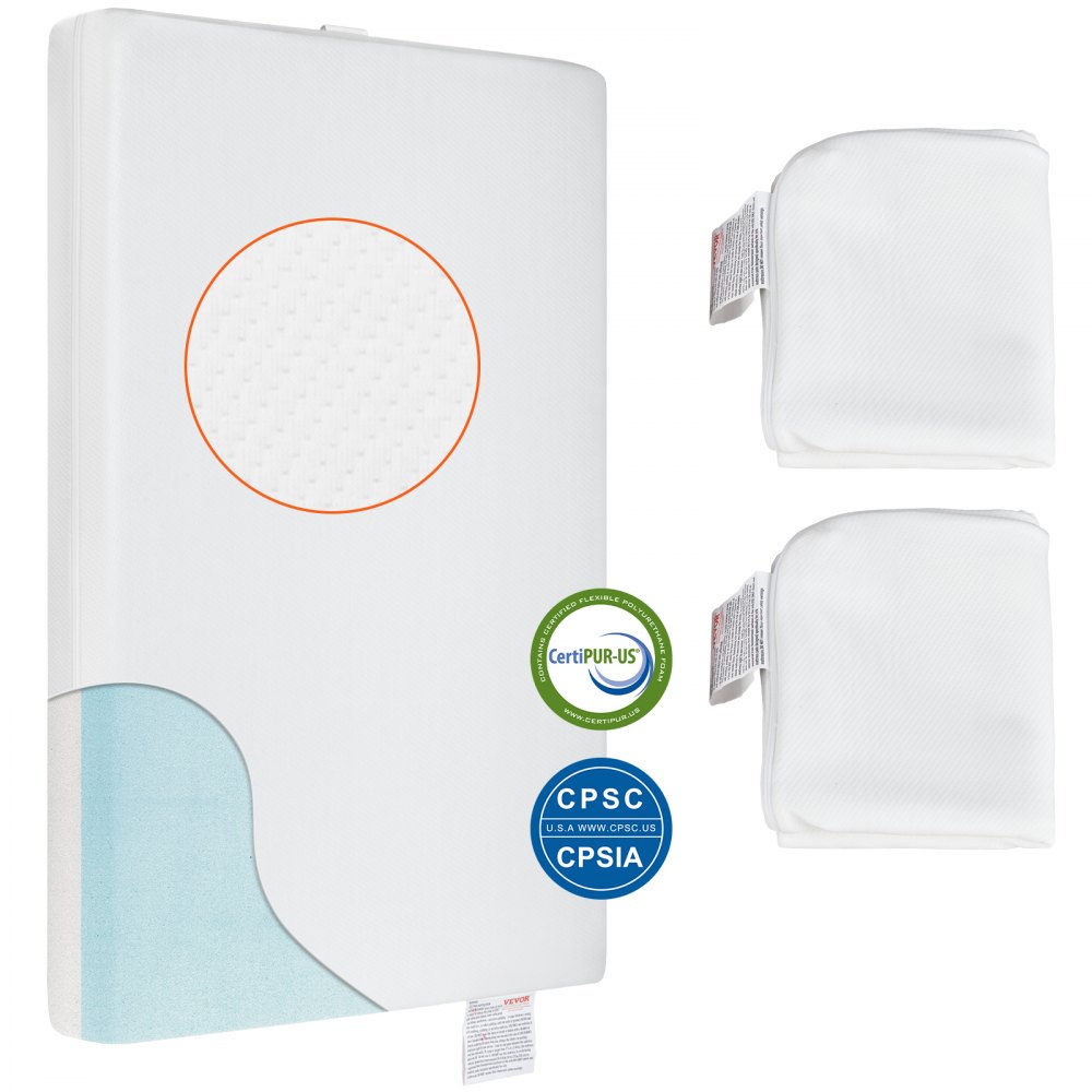 VEVOR Crib Mattress, Two-sided Breathable Toddler Mattress of Memory Foam, Baby Mattress for Infant and Toddler with 2 Waterproof Covers for Replacement, Removable and Washable, 24x38x3.1 inch - YECCDSMK0000VBDI5V0