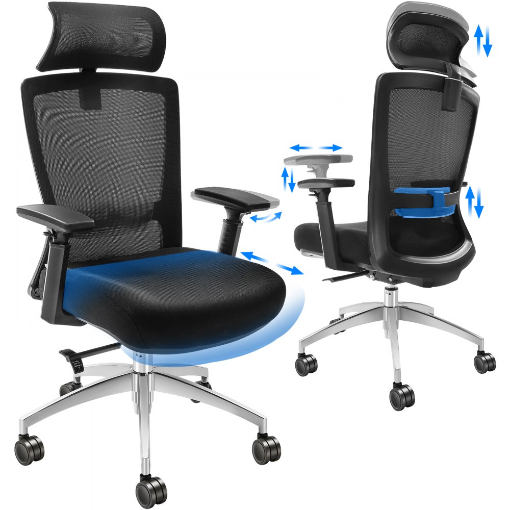 VEVOR Ergonomic Office Chair with Slide Seat, Desk Chair with Mesh Seat, Angle and Height Adjustable Home Office Chair with Back and Lumbar Support, Swivel Computer Task Chair - XZKBYZWHGK00B6GA8V0