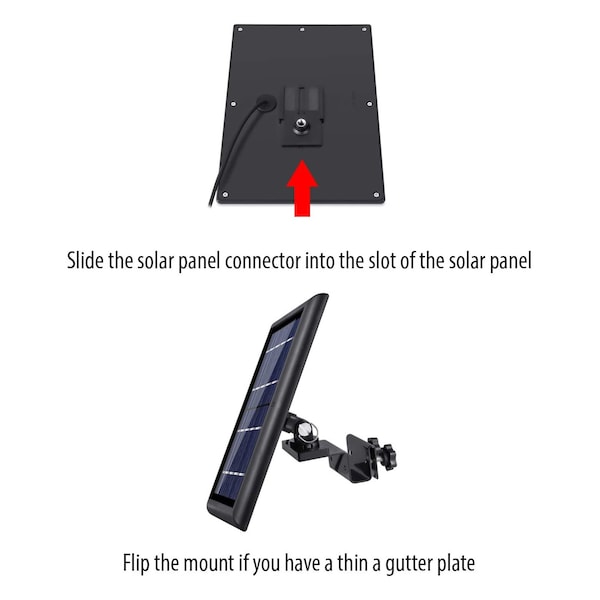 Wasserstein Gutter Mount, for Ring, Arlo, Blink, Reolink Cams, Compatible, Solar Panels, Black - GutterSolarBlkUSA