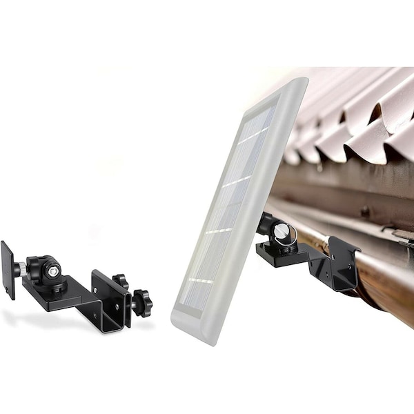Wasserstein Gutter Mount, for Ring, Arlo, Blink, Reolink Cams, Compatible, Solar Panels, Black - GutterSolarBlkUSA