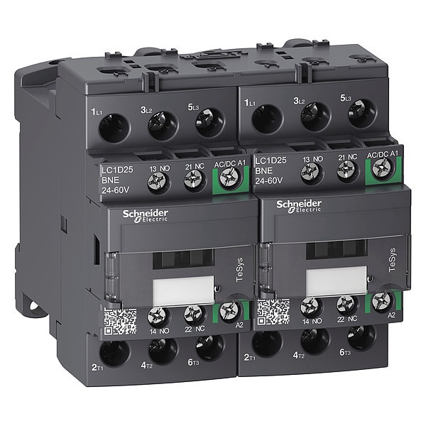 Schneider Electric Contactor Magnético IEC, 3 Polos, 24 a 60 V CA/CD, 25 A, Reversión: Sí - LC2D25BNE