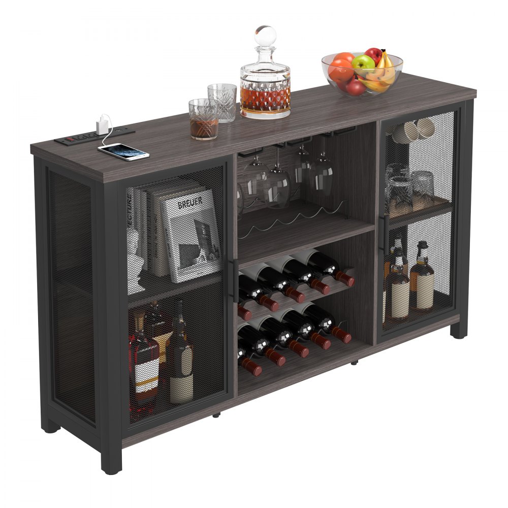 VEVOR 47 Inch Industrial Bar Cabinet, Wine Table for Liquor & Glasses, Sideboard Buffet Cabinet with Wine Rack, Freestanding Farmhouse Wood Coffee Bar Cabinet for Living Room, Home Bar, Kitchen White - KQK55323138350XMDV1