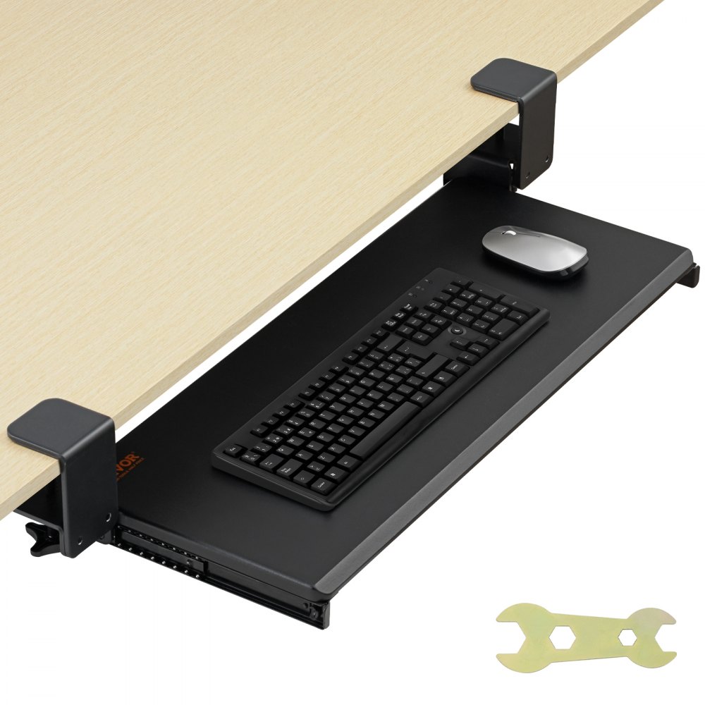VEVOR Keyboard Tray Under Desk, Pull out Keyboard/Mouse Tray Under Desk with Sturdy No-drill C Clamp Mount, Large 26.8 x 11 inch Slide-out Computer Drawer for Typing in Home, Office Work - JPTPMDF00000QA5K5V0