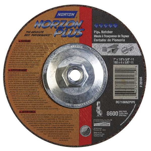 Ruedas para Centros Hundidos Norton Abrasivos, Tipo 27, 7 pulgadas de diámetro, 0.125 pulgadas de grosor, Tamaño de orificio de árbol de 5/8"-11, Cerámica - 66252939184