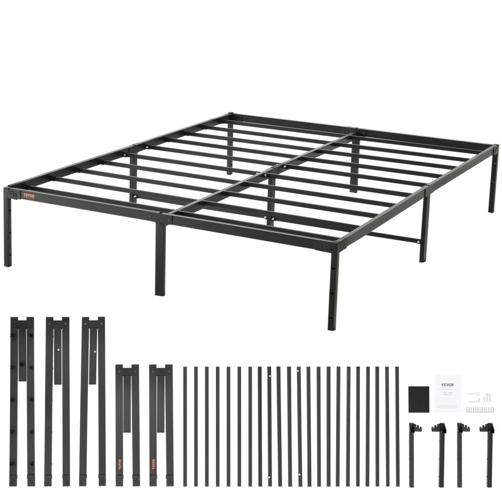 VEVOR 14 Inch Queen Metal Bed Frame Platform, No Box Spring Needed, 1500 lbs Loading Capacity Embedded Heavy Duty Mattress Foundation with Steel Slat Support, Easy Assembly, Noise Free - PTCJ14YCQUEE8EMWVV0