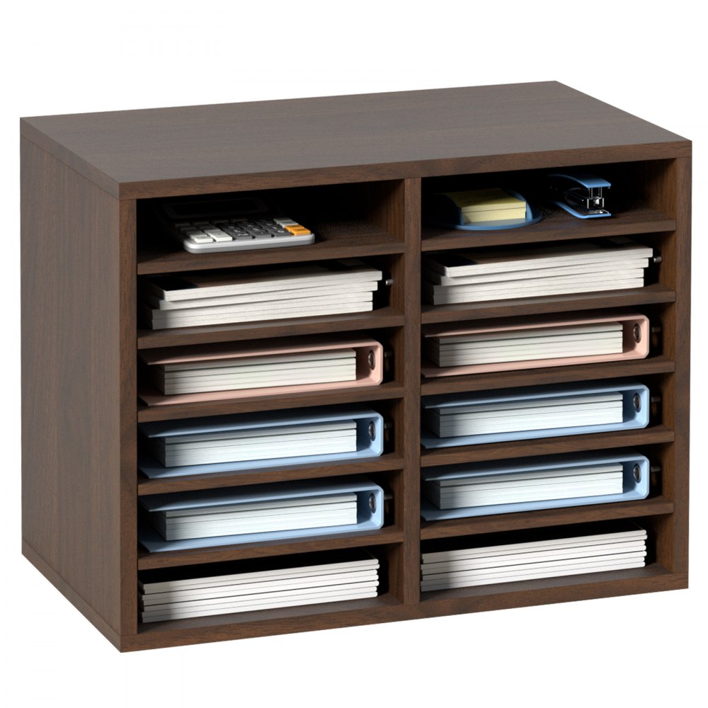 VEVOR Literature Organizers, 12 Compartments Office Mailbox with Adjustable Shelves, Wood Literature Sorter 20.4x12x16.1 inches for Office, Home, Classroom, Mailrooms Organization, EPA Certified Brown - MZWJZLFPJBH12X5B4V0