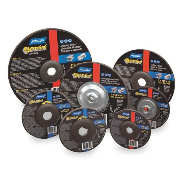Ruedas de desbaste Norton Abrasives, tipo 27, 6 pulgadas de diámetro, 0.125 pulgadas de espesor, tamaño de agujero de árbol de 7/8 pulgadas, óxido de aluminio - 66252801864