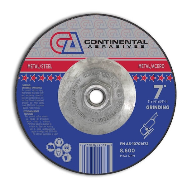 Abrasivos Continentales 7" x 1/4" x 5/8-11" Rueda de desbaste de centro deprimido Signature T27 - A5-10701472