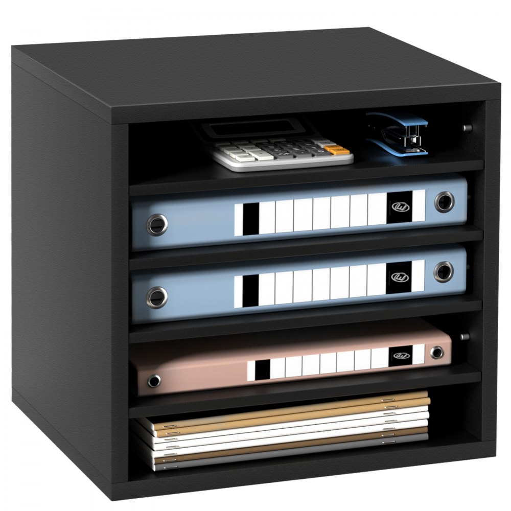 VEVOR Literature Organizers, 5 Compartments Office Mailbox with Adjustable Shelves, Wood Literature Sorter 13.9x12x13 inches for Office, Home, Classroom, Mailrooms Organization, EPA Certified, Black - MZWJZLFPJBHB50W0MV0