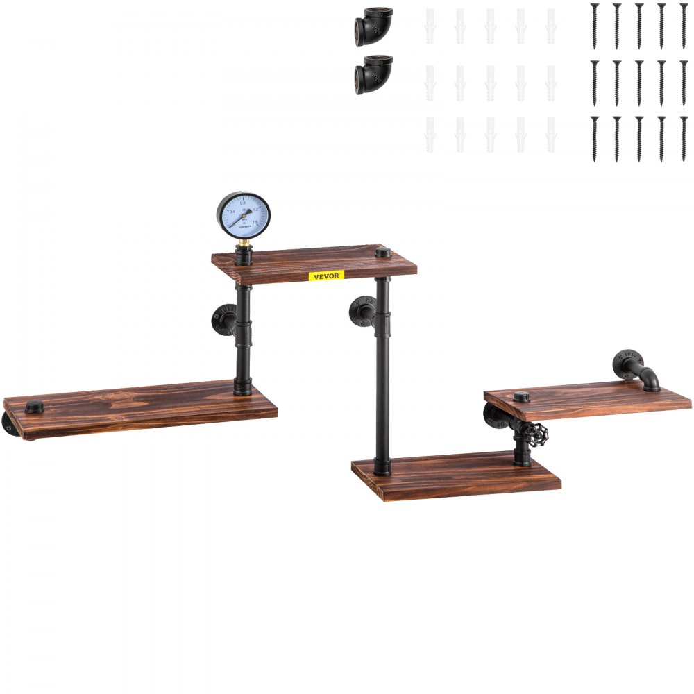 VEVOR Industrial Pipe Shelving, Pipe Shelves with 4-Tier Wood Planks, Rustic Floating Shelves Wall Mounted, Wall Shelf DIY Bookshelf for Bar Kitchen Bathroom Farmhouse Living Room, 51x25x9 inch - GSCWJ46825IN45KJ9V0