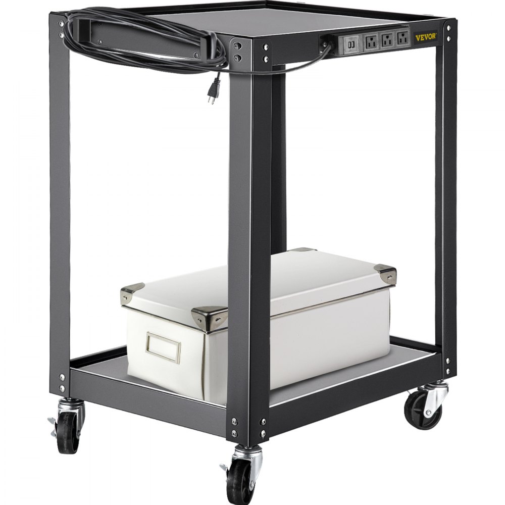 VEVOR AV Cart, 26 Inch Height Media Cart with Power Strip, 24 x 18" Presentation Cart with 2 Shelves, 4 Rolling Casters and 2 Locking Brakes, 150 lbs Heavy- Duty Av Cart Fit for Offices and Schools - ECTCAVUB6LE70380DV1