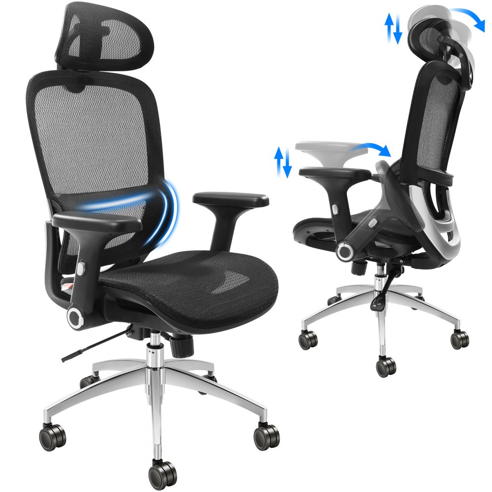 VEVOR Ergonomic Office Chair, Desk Chair with Mesh Seat, Angle and Height Adjustable Home Office Chair with Back, Lumbar and Head Support, Swivel Computer Task Chair - XZKBYTQZYK00ZJ8S1V0