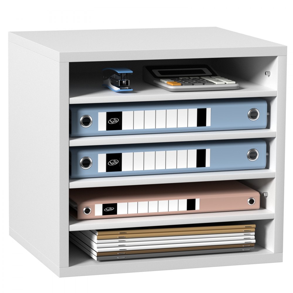 VEVOR Literature Organizers, 5 Compartments Office Mailbox with Adjustable Shelves, Wood Literature Sorter 13.9x12x13 inches for Office, Home, Classroom, Mailrooms Organization, EPA Certified, White - MZWJZLFPJBHB5N7SSV0