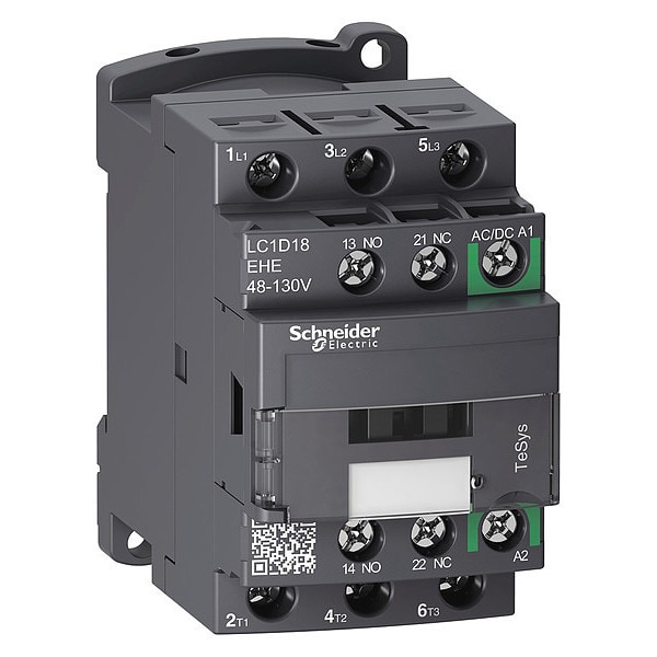 Contactor magnético IEC de Schneider Electric, 3 polos, 48 a 130 V CA/CD, 18 A, Reversión: No - LC1D18EHE