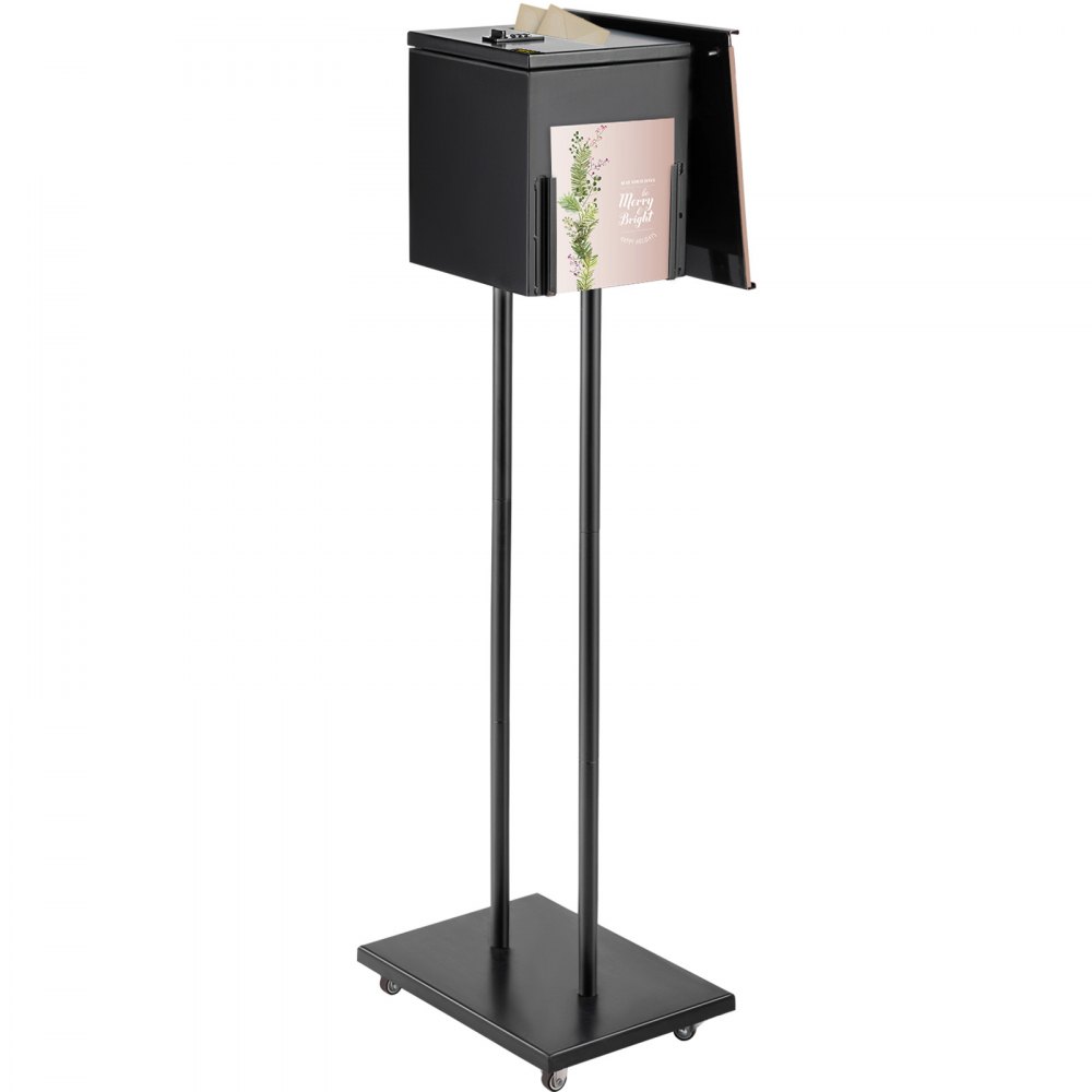 VEVOR Ballot Box, Floor Standing Suggestion Box with Sign Holder and Lock, Side Pocket for Storing Ballots, Brochures, Donation Box for Home Office Church Election, 8.6\"W x 9.4\"H x 8\"D, Black - YJX86WX94HX8DFNCGV0