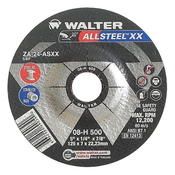 Disco de desbaste de centro deprimido de Walter Surface Technologies, Tipo 27, 0.25 pulgadas de grosor, Alúmina de Zirconio - 08H500