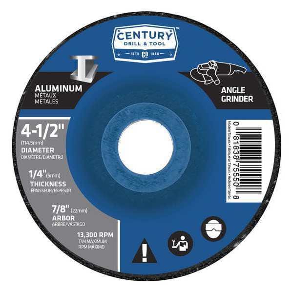 Rueda de Esmerilado de Aluminio Century Drill & Tool, 4-1/2x1/4 pulgadas, Tipo 27 - 75550