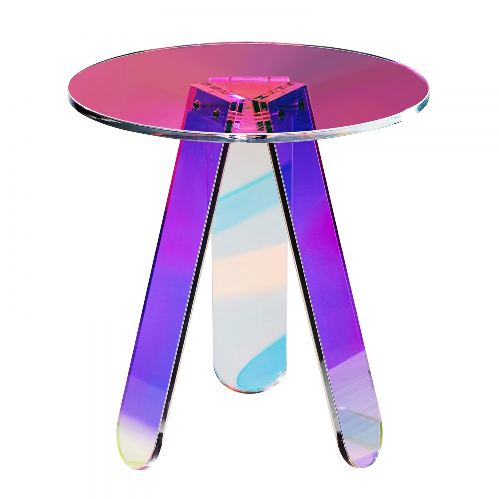 VEVOR Round Iridescent Side Table, Acrylic End Table, Clear Rainbow Acrylic Coffee Table for Drink, Food, Snack used in Living Room, Bedroom, and Study - YKLBZYXXCSDGZR4CHV0