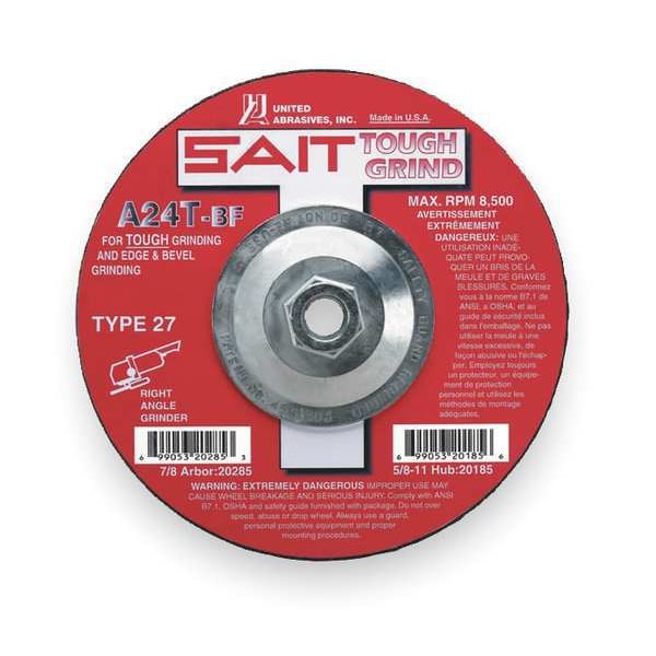 United Abrasives/Sait Rueda de Rectificado de Centro deprimido, 27, 4-1/2" de diámetro, 1/4" de grosor, tamaño de orificio de eje de 5/8"-11 - 20165