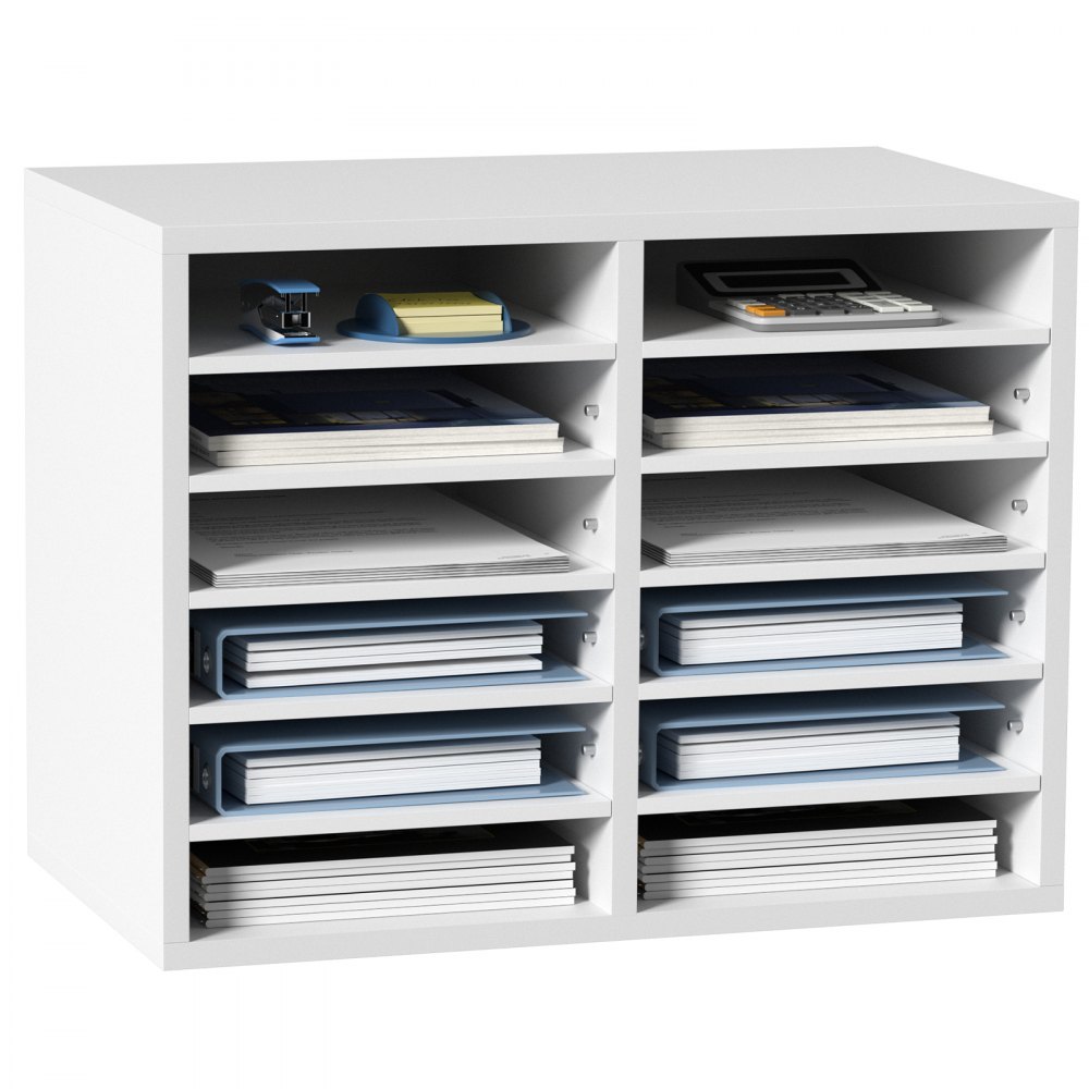 VEVOR Literature Organizers, 12 Compartments Office Mailbox with Adjustable Shelves, Wood Literature Sorter 20.4x12x16.1 inches for Office, Home, Classroom, Mailrooms Organization, EPA Certified White - MZWJZLFPJBH12EW2MV0
