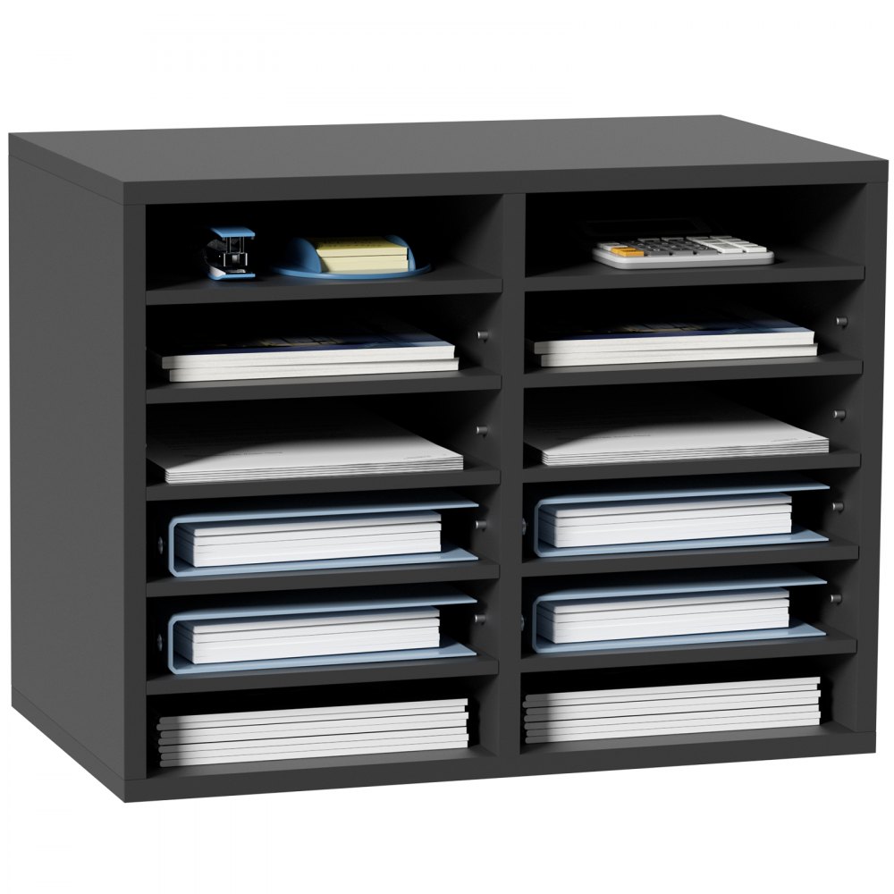 VEVOR Literature Organizers, 12 Compartments Office Mailbox with Adjustable Shelves, Wood Literature Sorter 20.4x12x16.1 inches for Office, Home, Classroom, Mailrooms Organization, EPA Certified Grey - MZWJZLFPJBH12GM6TV0