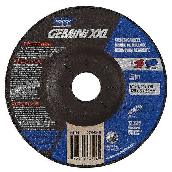 Norton Abrasivos Ruedas de Centro Deprimido, Tipo 27, 5 pulgadas de diámetro, 0.25 pulgadas de grosor, tamaño de agujero de árbol de 7/8 pulgadas, Óxido de Aluminio - 66252843786
