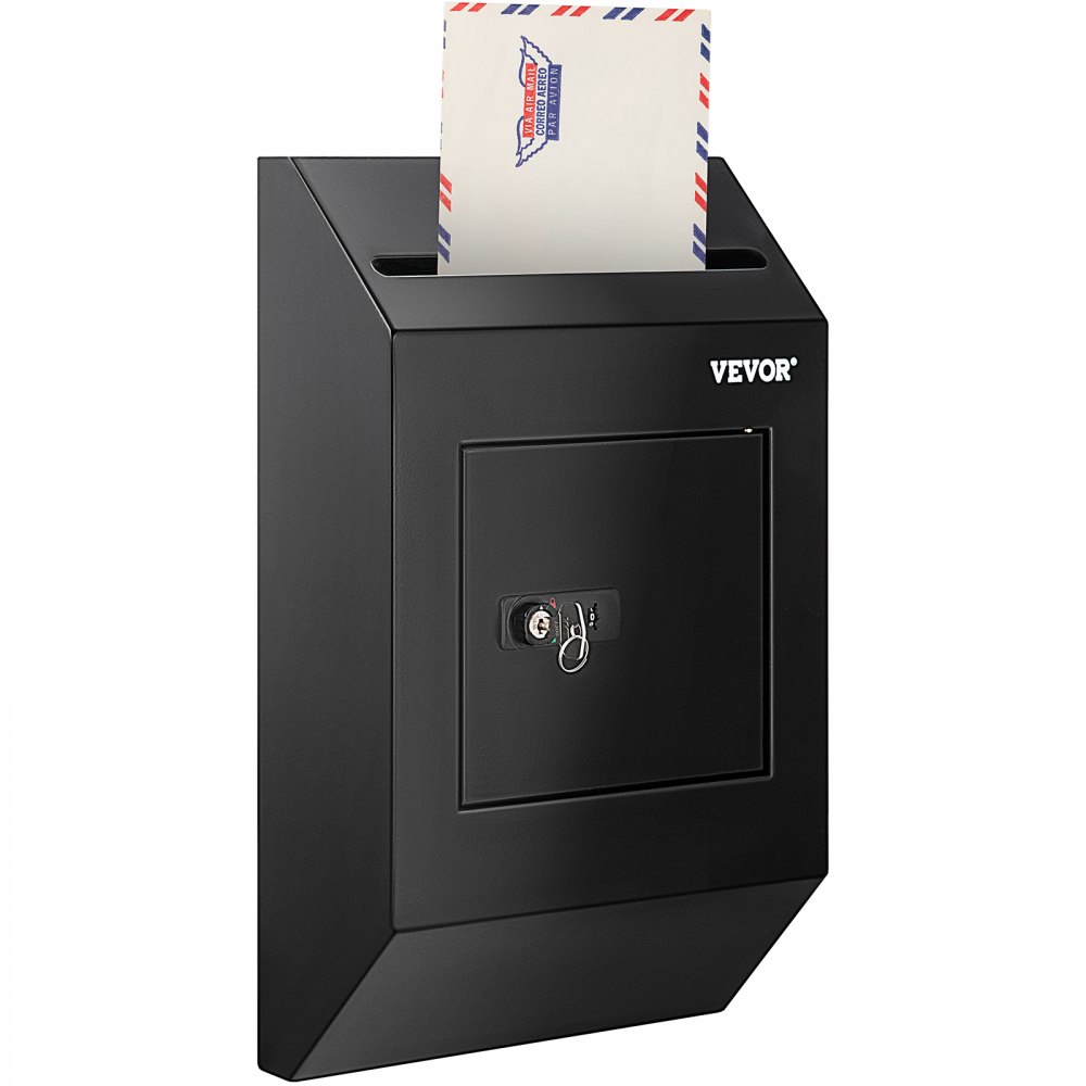 VEVOR Suggestion Box, Donation Ballot Box with Key & Combination Lock, Wall Mounted Collection Box with Wide Drop Slot, Steel Key Drop Box for Home Office School, 16.1"x10"x3.9", Black - YJXQHS1625104JHQJV0