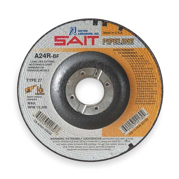 United Abrasives/Sait Rueda de Corte y Rectificado, 27, 9" de Diámetro, 1/8" de Grosor, Tamaño de Agujero del Eje de 7/8", Óxido de Aluminio - 22065
