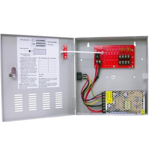 Seco-Larm Switching CCTV Power Supply. 4 Outputs, 5 Amps, PTC fuses, individual status LEDs for eac - SLM-PC-U0405-PULQ