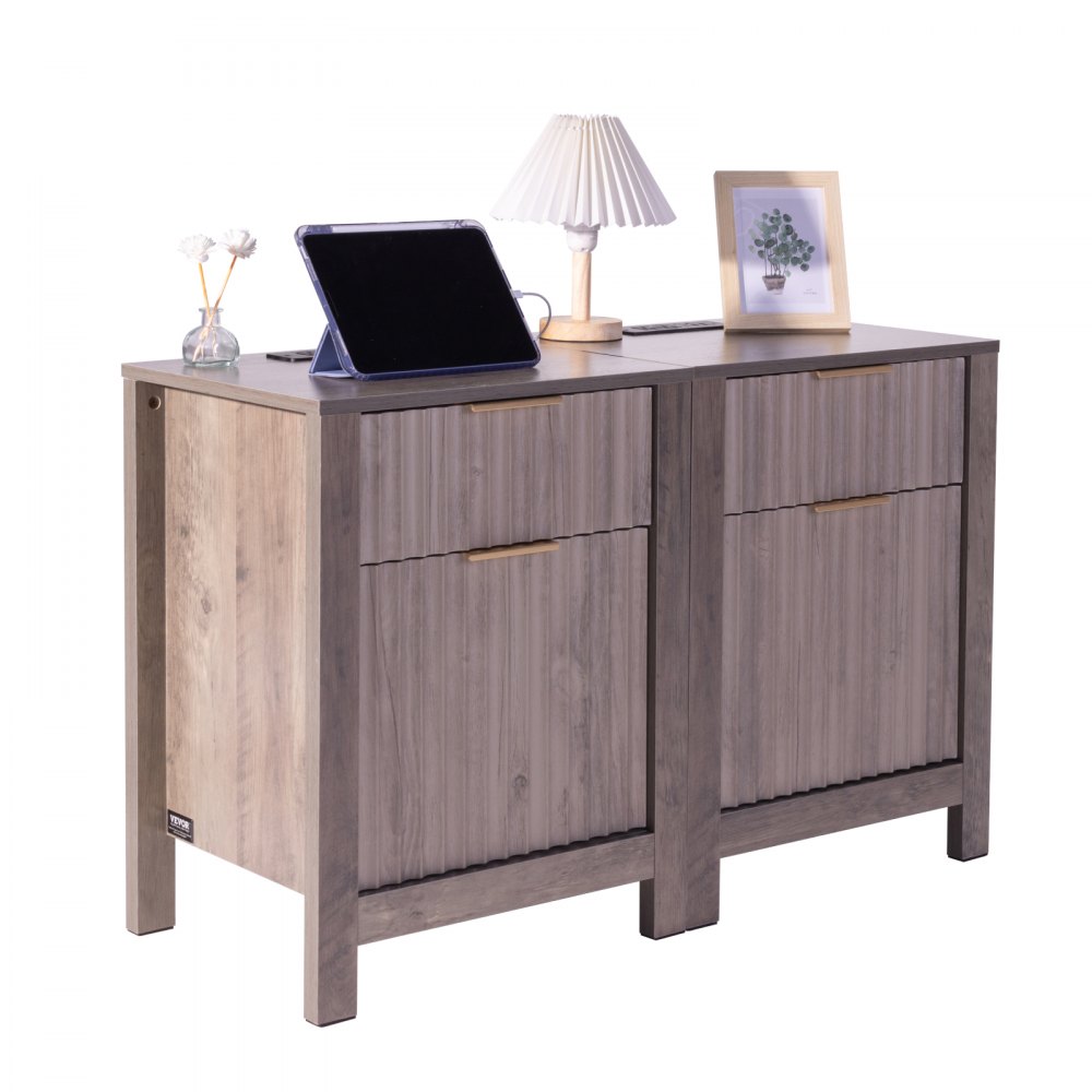 Farmhouse End Table Square Night Stand with USB & Outlets Set of 2 Gray - BSBZ2JTFBKFXRP6ITV1