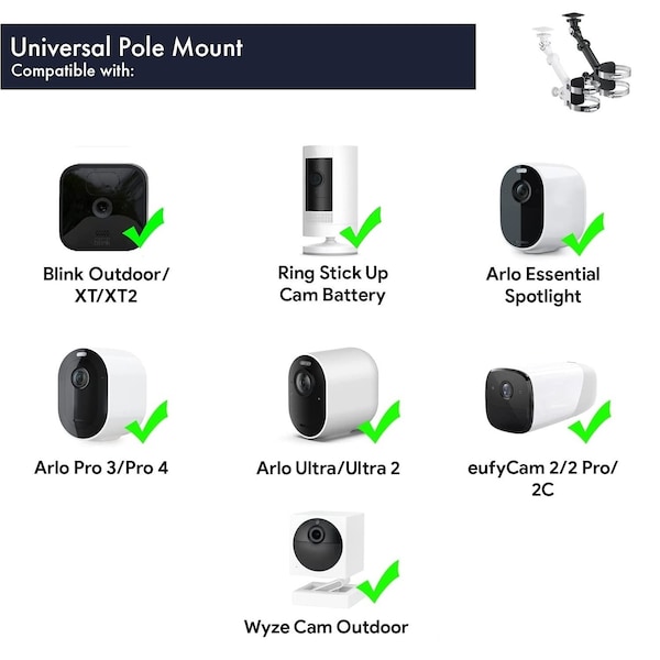 Wasserstein 2-in-1 Universal Camera Pole Mount, for Wyze, Blink, Ring, Arlo, Eufy Camera, White - UnivPoleMountWhtUS