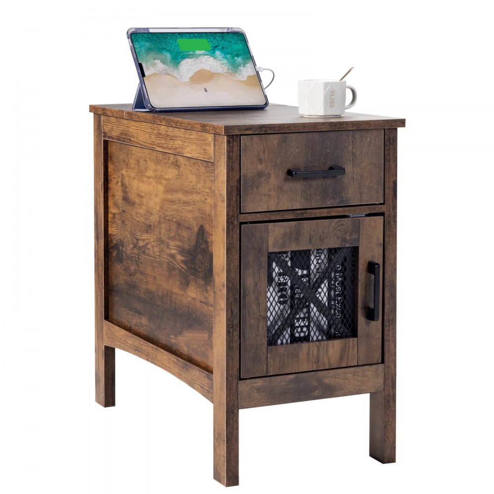 Farmhouse End Table Night Stand with USB Ports & Outlets 3 Tiers Storage - BSBZ1JTFBKZXAGARYV1