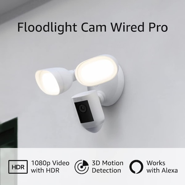 Ring Floodlight Cam Wired Pro Outdoor Wireless 1080p Surveillance Camera  White - RINB08FCWRXQR