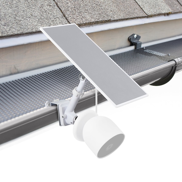 Wasserstein 2-in-1 Camera Gutter Mount, for Google Nest Cam Battery, and Compatible Solar Panel, White - NestCamOutGutterWhtUS