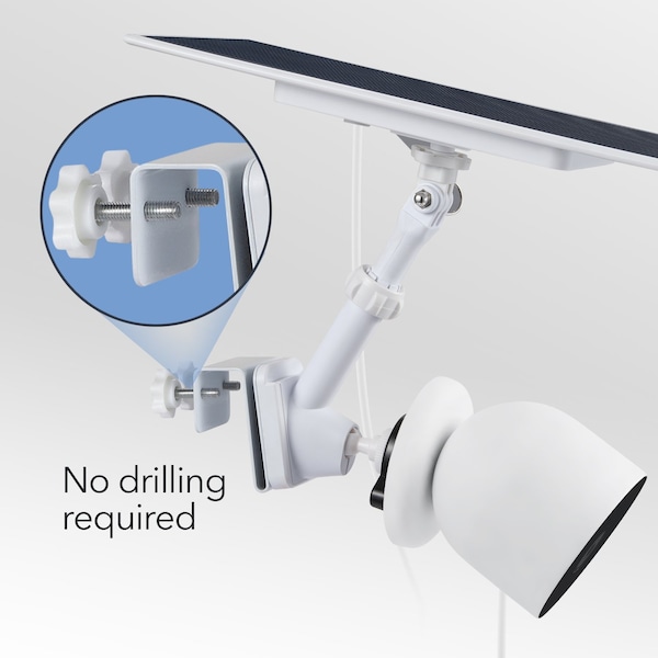 Wasserstein 2-in-1 Camera Gutter Mount, for Google Nest Cam Battery, and Compatible Solar Panel, White - NestCamOutGutterWhtUS