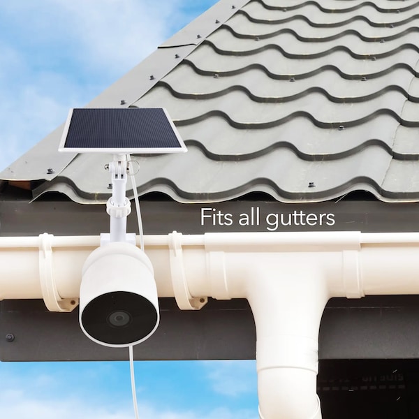Wasserstein 2-in-1 Camera Gutter Mount, for Google Nest Cam Battery, and Compatible Solar Panel, White - NestCamOutGutterWhtUS
