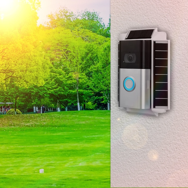 Wasserstein Solar Charger Mount, for Ring Video Doorbell 3, 3 Plus and 4, 5V, 0.6W, White - RingDB3SolarCharWhtUS