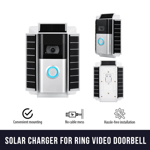 Wasserstein Solar Charger Mount, for Ring Video Doorbell 3, 3 Plus and 4, 5V, 0.6W, White - RingDB3SolarCharWhtUS