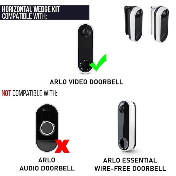 Wasserstein Doorbell Horizontal Wedge Wall Mount, 30 Deg to 55 Deg, for Arlo Essential Wired Video Doorbell, Black - ArloDoorbellMntBlkUS