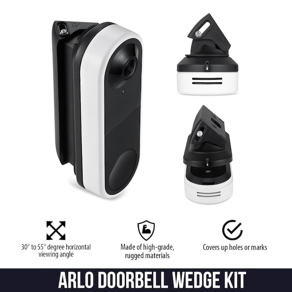 Wasserstein Doorbell Horizontal Wedge Wall Mount, 30 Deg to 55 Deg, for Arlo Essential Wired Video Doorbell, Black - ArloDoorbellMntBlkUS