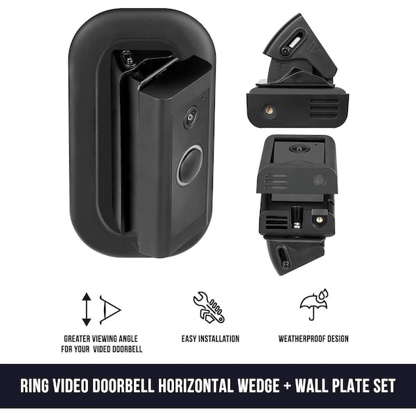 Wasserstein Doorbell Horizontal Adjustable Mount, and Wall Plate, 35 Deg to 55 Deg, for Ring Video Doorbell Wired - RingDBBatHorWdg+WlPltBlkUS
